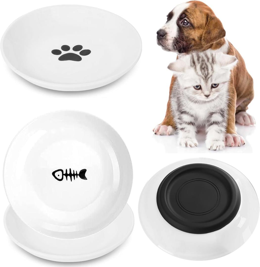 4 Pack Cat Food Bowl with Nonslip Silicone Bottom,Healthy Ceramic Pet Bowls for Indoor Cats,Anti Whisker Fatigue Cat Dishes Set,Shallow Wide Kitten Puppy Feeding Plates for Wet Food and Water