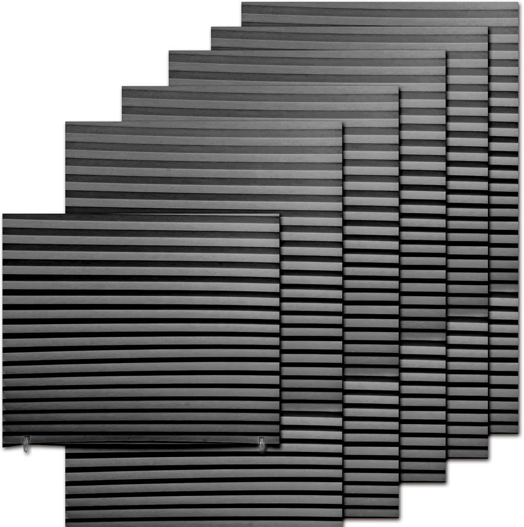 6-Pack Temporary Blackout Pleated Shades for Windows, Fabric Pleated Blinds with Adhesive, No Tools No Drilling Free Cut Size Room Darkening Shades (Light Filtering - Black 35x71inch)
