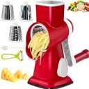 Cheese Grater with Handle, Multifunctional Manual Rotary Cheese Grater - Cheese Shredder Easily Chop Carrots, Potatoes, Vegetables and Fruits and Easy to Clean(red)
