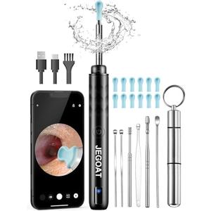 Ear Wax Removal Tool Camera, Ear Cleaner with Camera, 1296P HD Ear Scope, 6 LED Lights and 12 Ear Picks, Earwax Removal with Otoscope, Jet Black