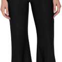 Tulucky Womens Stretchy Shiny Sports High Waisted Yoga Flare Pants Tummy Control Bell Bottom Leggings (Black, M)