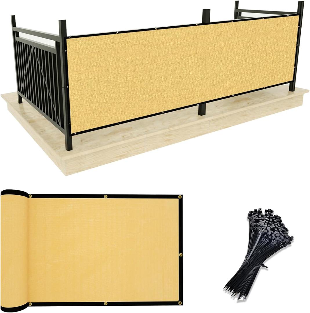 UPGRADE Balcony Privacy Screen Fence Commercial Shade Cover 3' x 16' with Ties Durable and UV Resistant Perfect for Deck Patios-Sand, Customizable