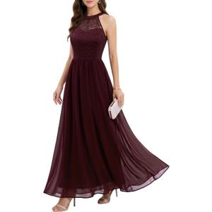 Wedtrend Women's Formal Dress, Halter Long Prom Dress Floral Lace Bridesmaid Dresses (Black), XL