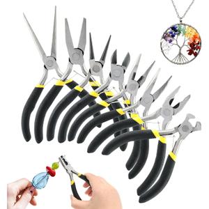 8pcs Mini Pliers Set, Needle, Round, Flat, Long, Bent Nose, Diagonal, End Cutting & Linesman Pliers for Making Crafting, Electronics, Jewelry Making, DIY Nippers Repair Tool Kit(COLOR:black)