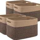 4 Pack Storage Baskets for Organizing, Woven Baskets for Shelves - Perfect for Toys, Books, Towels, and Clothes, Durable Gift Basket Bins Toy Storage, 13''L x9''W x7.8''H, Black and Brown
