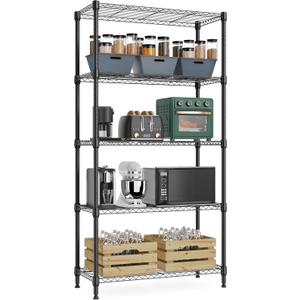 Xcity Storage Shelves, 5 Tier Heavy Duty Metal Shelving Unit, 2000 LBS Adjustable Steel Wire Shelf for Commercial, Pantry, Kitchen, Garage, 14" D x 30" W x 60" H, Black