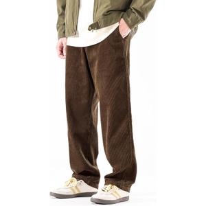 PLEPAN Mens Corduroy Pants Baggy Wide Leg Casual Elastic Waist Drawstring Loose Fit Sweatpants (Brown, XXXL)
