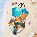 Girls One Piece Swimsuits, Cute Red Panda with Bubble Tea Cartoon Beach Bathing Suit Sport Halter Swimwear, 3T