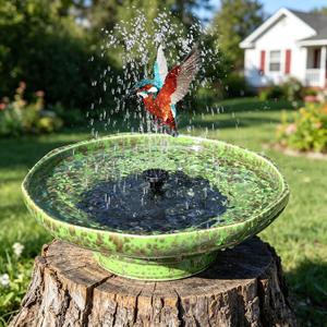 Solar Ceramic Bird Bath Fountain,Birdbaths for Outside | Solar Fountains for Bird Bath,Weather-Resistant Vintage BirdBaths Decorfor Garden Patio Yard Deck Lawn (Green)