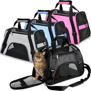 Sweetude 4 Pcs Cat Carrier Soft Pet Carrying Bag for Cat Under 13lbs, 16.9X 11x 7.5 Inch, Soft Sided Foldable Comfortable Portable Bag for Small Pet Travel(Black, Gray, Pink, Blue)