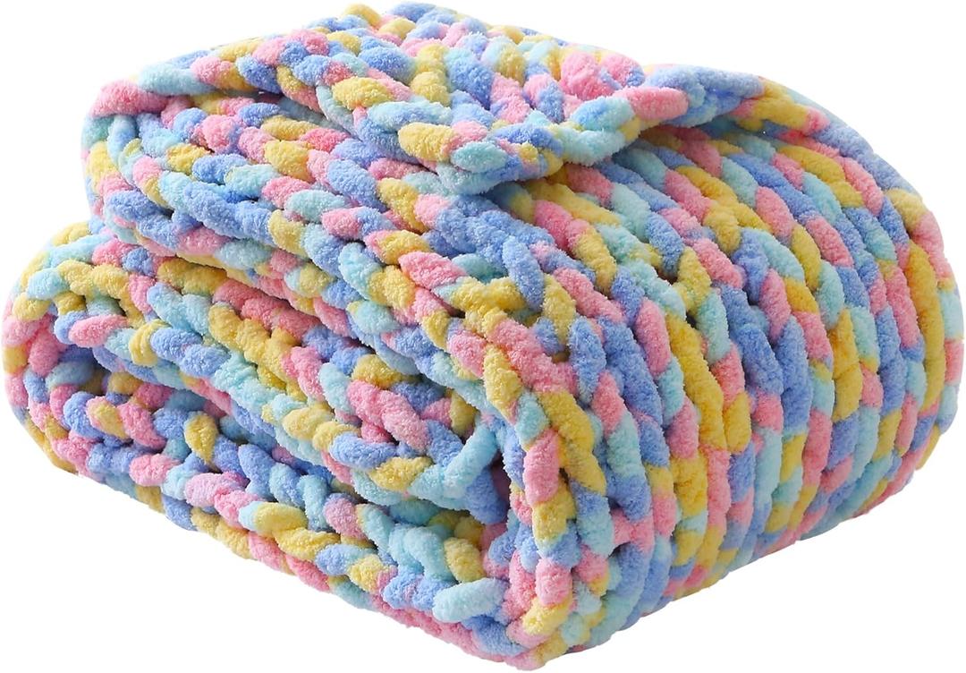 Mooreeke Chunky Knit Blanket 50"x60" Soft Washable Chenille Throw Blanket Cozy 100% Handmade Crochet Gift Blankets with Jumbo Chenille Yarn for Couch Bed Sofa Room Decor -Purple and Pink