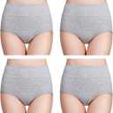 wirarpa Women's Cotton Underwear High Waisted Ladies Panties Full Coverage Briefs 4 Pack (Large)