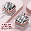 Inesore with Safety Lock for AirPods 4 Case,Clear Floral Cute AirPod 4th Generation Case for Women Girly with Cleaner Kit and Keychain- Gold Checkerboard