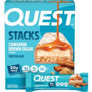 Quest Nutrition Stacks Protein Bars, Cinnamon Brown Sugar, 20g Protein, 2g Net Carbs, 1g Sugar, High Fiber, Low Sugar, Gluten Free, 4 Count