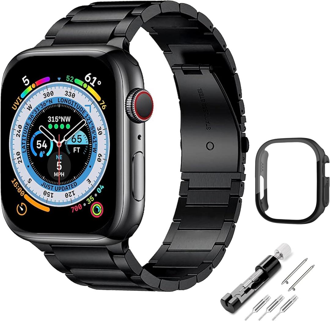 Compatible Apple Watch Bands with Case, Metal iWatch Band with Case for Apple Watch replacement band strap for men women Ultra 49mm Series 10 46mm 42mm