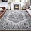 Noahas Area Rug 6x9 Washable Rug Grey and Blue Large Rugs for Living Room Vintage Kitchen Indoor Non Slip Low Pile Carpet