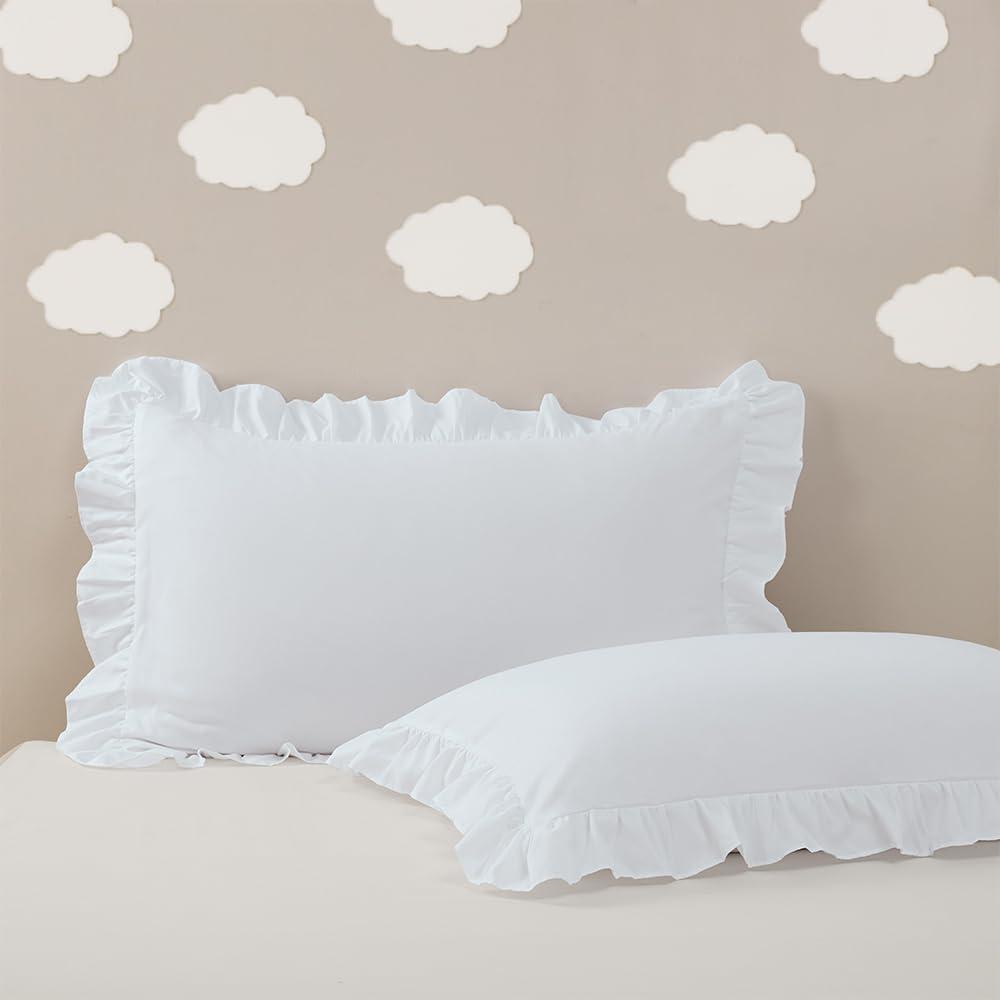 Microfiber 14x20 Pillowcases, White Pillow Covers Toddler Size Microfiber Pillows Cases, Soft Breathable and Non Shrinking Envelope Pillow Cases Ruffle Pillow Shams