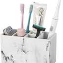 ZCCZ Marble Look Toothbrush Holder for Bathroom Countertop Organizer, Holds Toothpaste, Dental Floss, Razor, Comb, Makeup Brushes, and More, Stylish Bathroom Accessory for Tooth Brushing Essentials (1. White Marble)