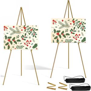 Display Easel Stand for Sign, Lightweight Tripod with Bag, Portable Adjustable Artist Easels for Outdoor Painting Canvas/Posters/Wedding, 2PC Gold