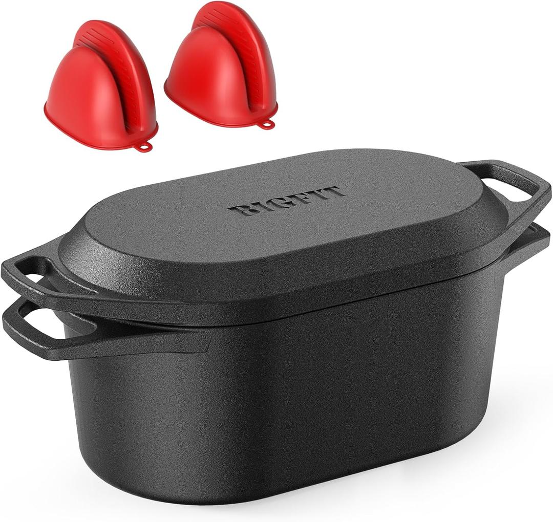 Dutch Oven for Bread Baking, 3.4QT Cast Iron Bread Pan Loaf Pans with Lid, Pre-Seasoned Oval Bread Oven, Bread Pan for Homemade Sourdough Bread Baking & Versatile Cooking, Black