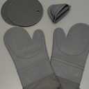 Rorecay 6pcs Oven Mitts and Pot Holders Sets for Kitchen, Extra Long Silicone Oven Gloves High Heat Resistant 500 Degrees Non-Slip Potholders Hot Pads for Baking Cooking, Grey (Gray)