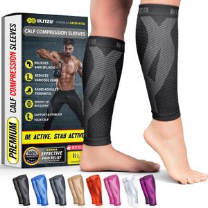 BLITZU Calf Compression Sleeve for Men & Women Footless Compression Socks Support Runners Leg Sleeve Shin Splints Pain Relief, Large/X-Large