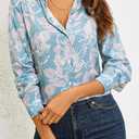 Womens Long Sleeve Button Down Shirts Dressy Casual Tops Work Blouses (Blue, XXL)