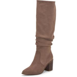 Huiyuzhi Womens Pointed Toe Mid Chunky Heel Side Zipper Knee High Boots Tall Booties (8, Dark Brown)