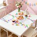 50 Pack Easter Placemats Disposable, White Paper Table Mats with Colorful Jelly Bunny Candy & Happy Easter Script, for Easter Party, Brunch, Church, Spring Home Decoration