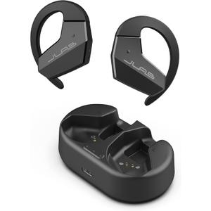 JLab Open Sport Open-Ear Wireless Earbuds, Black, Flexible Earhook, Bluetooth Multipoint, Dual Connect, Safe Listening, Optional Glasses Clip, 24+ Hours Battery Life, Custom EQ Sound Settings