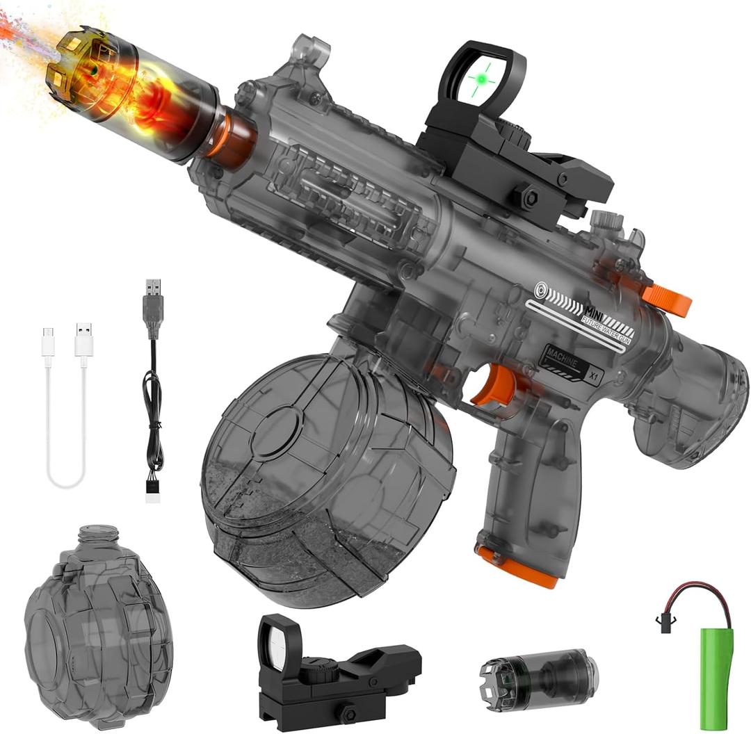 Electric Water Guns for Kids Adults, Transparent Automatic Squirt Guns, Powerful Water Squirt Gun with 28-32 FT Long Range, Summer Outdoor Beach Swimming Pool Party Toys for Boys Girls Adults (Black)