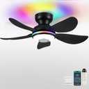 36" Ceiling Fans with RGB Lights Remote/APP Control,Low Profile Ceiling Fan,3 CCT Dimmable White Lights+RGB Ring Lights+Music Player,5 Reversible Plastic Blades 6 Speeds for Kidsroom,Black