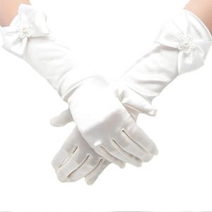 Princess Satin Gloves - Formal Bow Flower Gloves (White) Princess Satin Gloves - Formal Bow Flower Gloves (White)