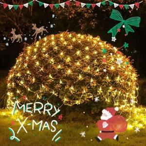 JMEXSUSS Net Lights Outdoor Mesh Lights, 200 LED 9.8ft x 6.6ft Christmas Net Light Outdoor Waterproof, Plug-in Bush Light for Lawn Ceiling Hedge Garden Patio Christmas Tree Decor(Warm White)