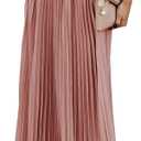 ebossy Women's High Waist Flowy Pleated Chiffon Maxi Skirt (Large, Pink)