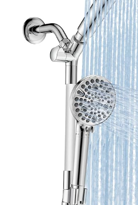 MakeFit Dual Handheld Shower Head Combo, 2-in-1 Rain Shower Heads System 8 Inch Rainfall Shower Head and 10 Modes High Pressure Hand Held Showerhead with Built-in Power Wash (Silver)
