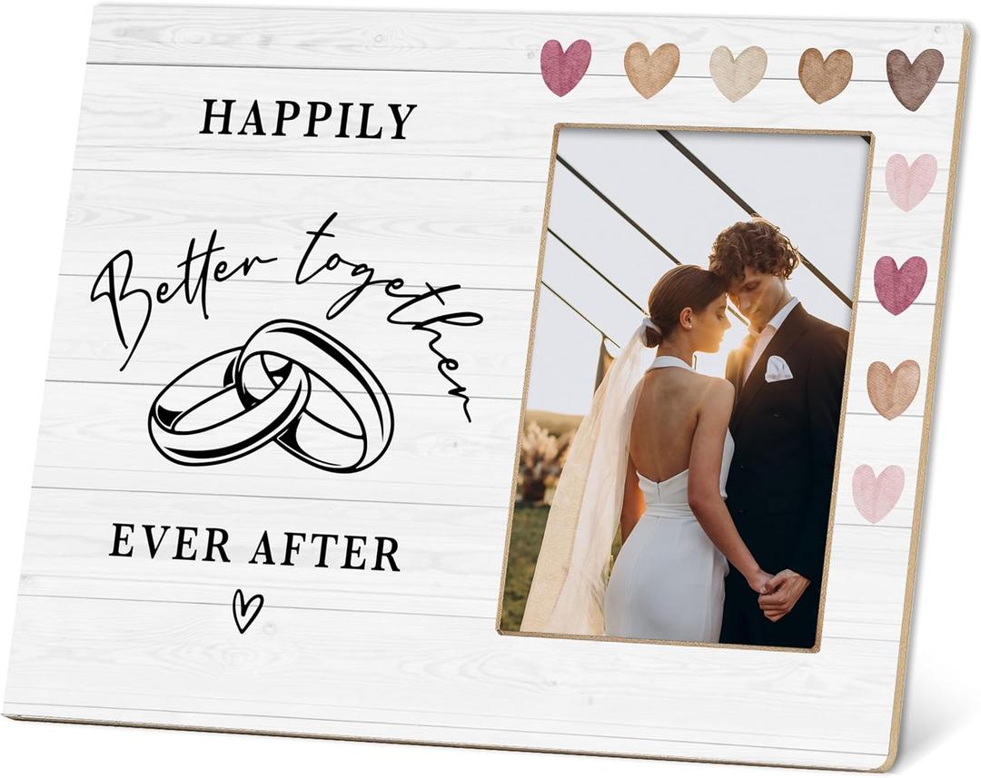 Wedding Picture Frame, Couple Wedding Gifts, Heart Wooden Table Wall Decorations, 4x6 Inch Photo Frame, Engagement Gifts