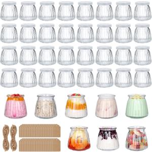 4oz Small Glass Jars 40Pack, Clear Glass Pudding Jars with PE Lids and Tags, Spice Jars/Glass Jelly Jars/Yogurt Jars/Small Jars with Lids (Set of 40)