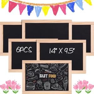 Harloon 6 Pcs 14" x 9.5" Framed Chalkboard Bulk Double Sided Wood Tabletop Small Chalkboard Signs Mini Blackboard Classroom School Supplies for Party Home Office Art Craft Birthday Wall Menu Food