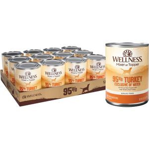 Wellness 95% Turkey Adult Canned Wet Dog Food, Grain Free, Natural, 13.2 oz, Pack of 12 Cans (EXP 04/01/29)