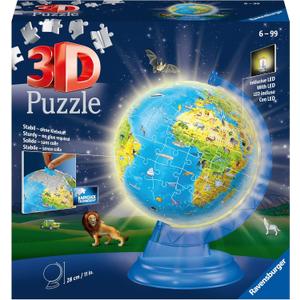 Ravensburger Childrens Globe Night Edition 3D Jigsaw Puzzle - 180 Piece Set | Features LED Light | Interactive and Educational Toy | Ideal for Kids and Adults | Model 11288