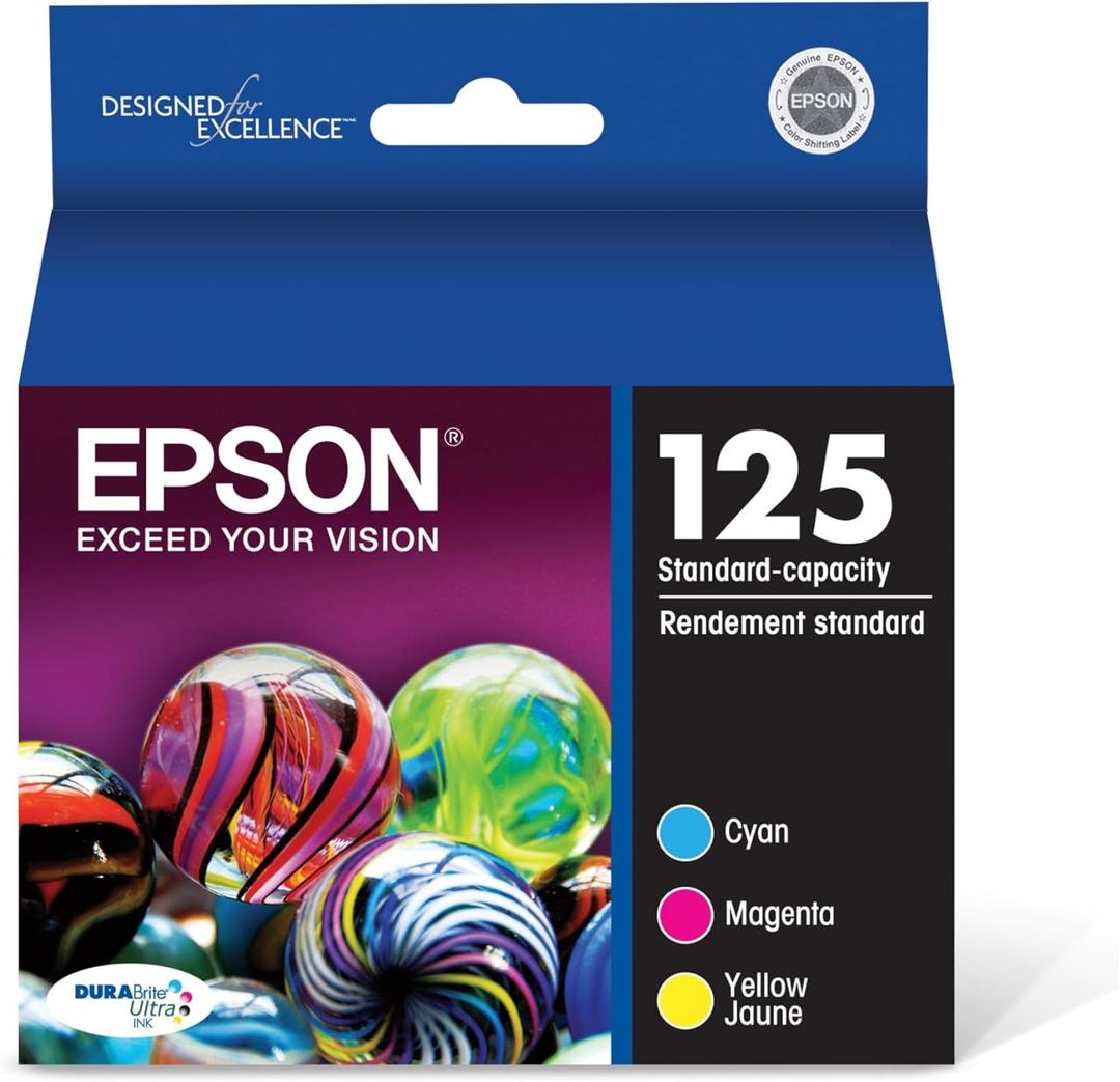 EPSON 125 DURABrite Ultra Ink Standard Capacity Color Combo Pack (T125520-S) Works with Stylus NX-125, NX-127, NX-130, NX-230, NX-420, NX-530, NX-625, WorkForce WF-320, WF-323, WF-325, WF-520