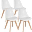 VECELO Dining Chairs Set of 4, Mid-Century Modern Kitchen & Dining Room Chairs, PU Leather Upholstered Seat, Solid Wood Legs, Armless, Non-Slip Feet, White, With Cushion