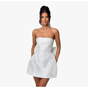 JUMISEE Embroidery Satin Homecoming Dress with Bow Modest Strapless Mini Dresses A Line Short Prom Dress Party Gown Size M