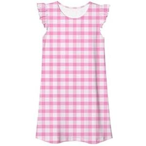 uideazone Nightgowns for Girls Size 7-8 Pink Gingham Nightdress Comfy Princess Pajamas Dress Sleeveless Sleep Gowns M