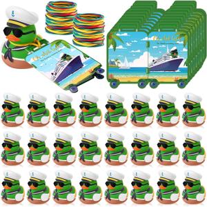 120 Pcs Mallard Duck Tag Cruise Kit Includes Mini Cruising Rubber Ducks Luggage Shaped Tags Elastic Rubber Bands and Mini Sunglasses for Hiding Ducking Luggage Carnival Party Game Rewards