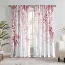 Pink Floral Leaf Sheer Curtains for Girls Bedroom, Botanical Farmhouse Light Filtering Privacy Semi-Sheer Cute Light Pink Curtains for Kids Nursery 84 Inches Long 2 Panels,Rod Pocket,Each 52 Inch Wide