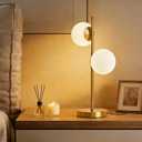Mid Century Modern Table Lamp, 2 LED Bulbs Included Gold Globe Nightstand Light, Contemporary Bedside Lamp for Bedroom Living Room Study Room Decor