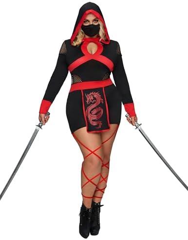 Spooktacular Creations 2 Pcs Ninja Costume Women, Halloween Ninja Costume Adult with Mask for Halloween Party Cosplay, XXL