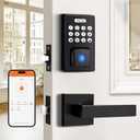 Probrico Keyless Entry Door Lock with Handle, Smart Locks for Front Door, Black Keypad Door Lock with Handle Fingerprint Door Lock, Electronic Keypad Deadbolt with Handle Lever, App Control, Auto Lock